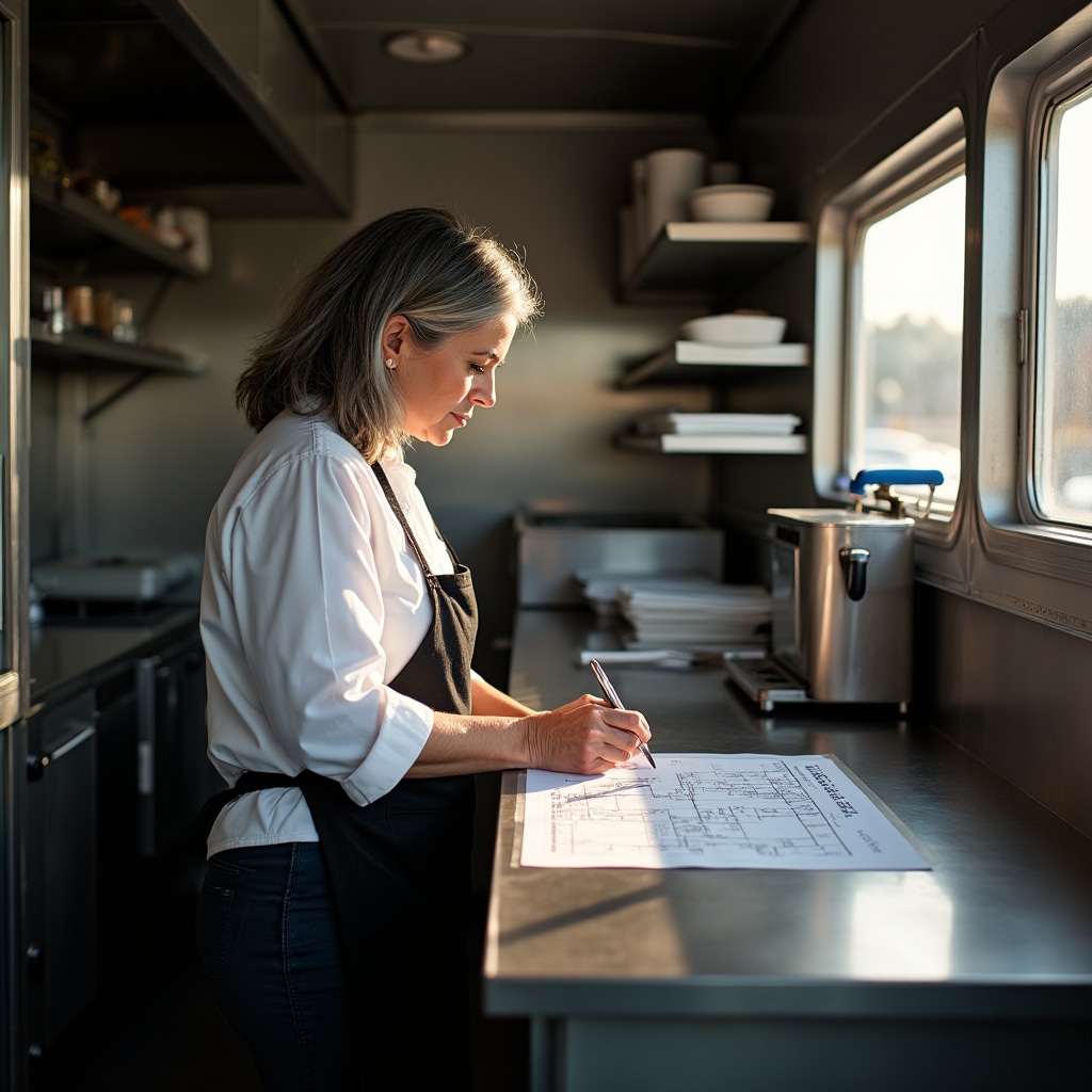 Wnętrze food trucka podczas konsultacji operacyjnej