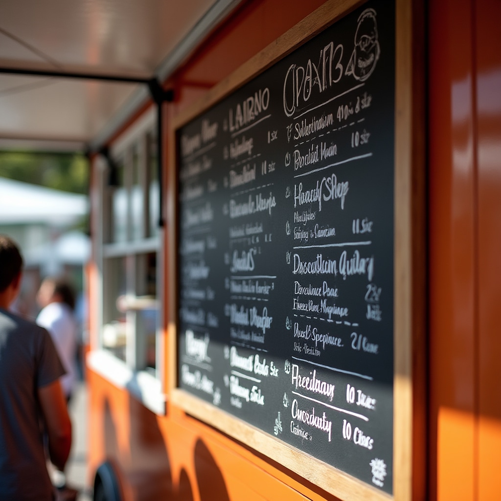 Tablica menu food trucka z czytelną ofertą