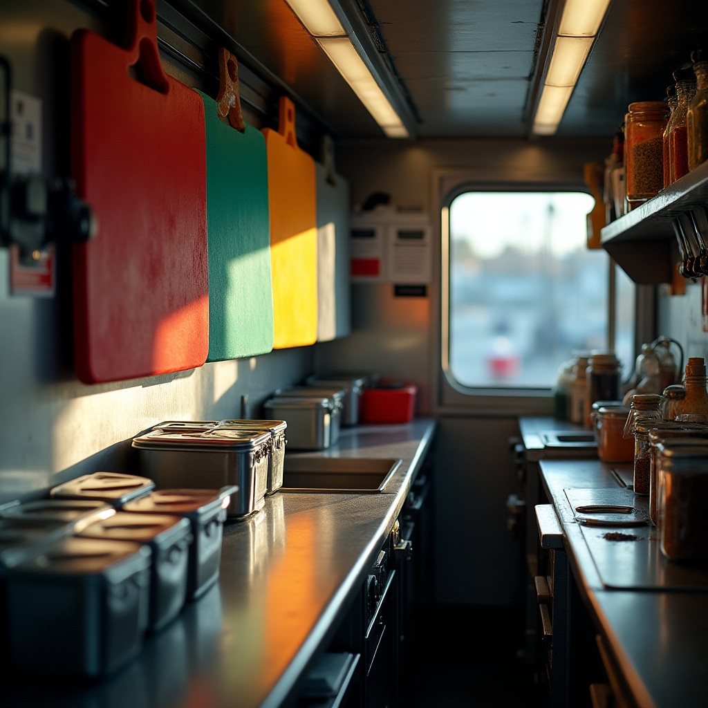 Zorganizowane stanowisko pracy wewnątrz food trucka